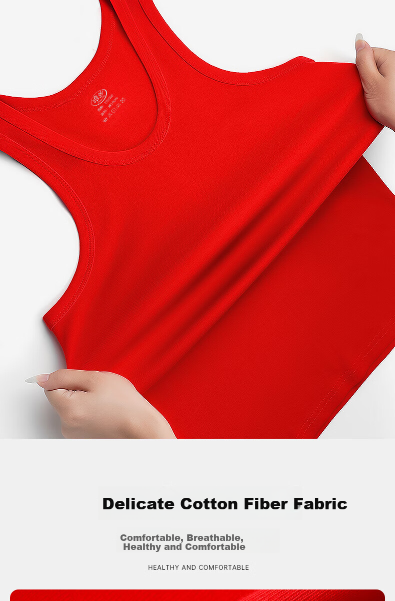 LangSha Bright Red Vest for Men, Pure Cotton Inner Wear for Horse Year, Wedding Underwear Undershirt for Me 11