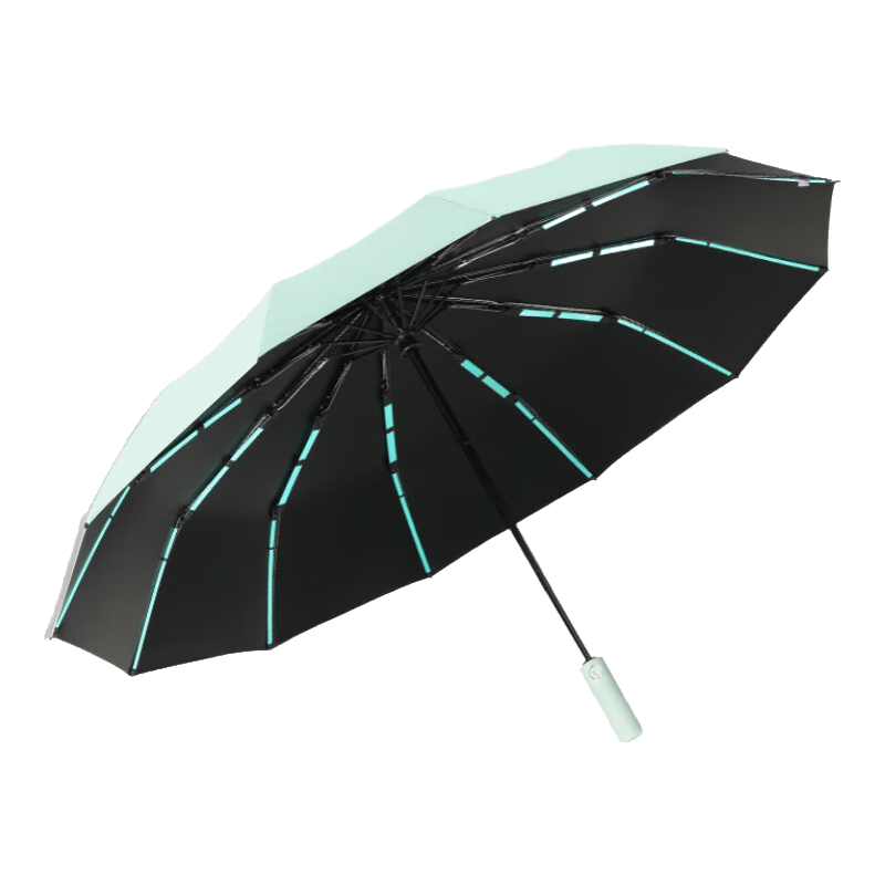 Qimaimai Fully Automatic Umbrella, Large Size, Reinforced And Thickened, Windproof, Black Rubber, Sun Protection, Suitable for Both Sunny And Rainy Days, Foldable, 96 Ribs, Mint Gree