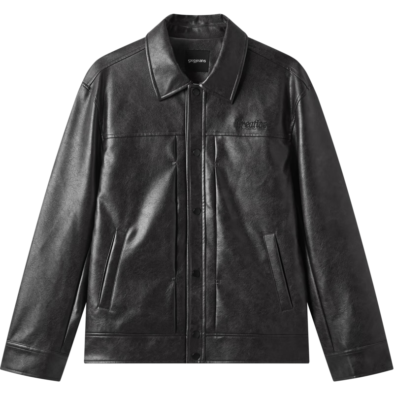 Gxgjeans Men's Vintage PU Leather American Simple Jacket Coat 25 Autumn New Black 175/L