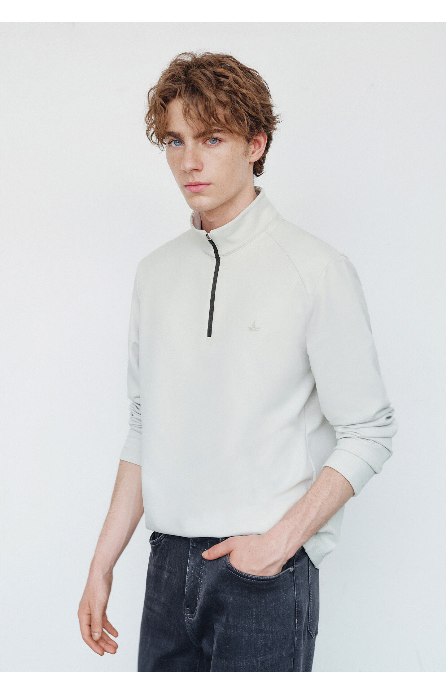 Navigare Celebrity-Inspired Small Sailboat Men's Half-Zip Brushed Casual Sweatshirt Inner Layer Top 1135845304 38