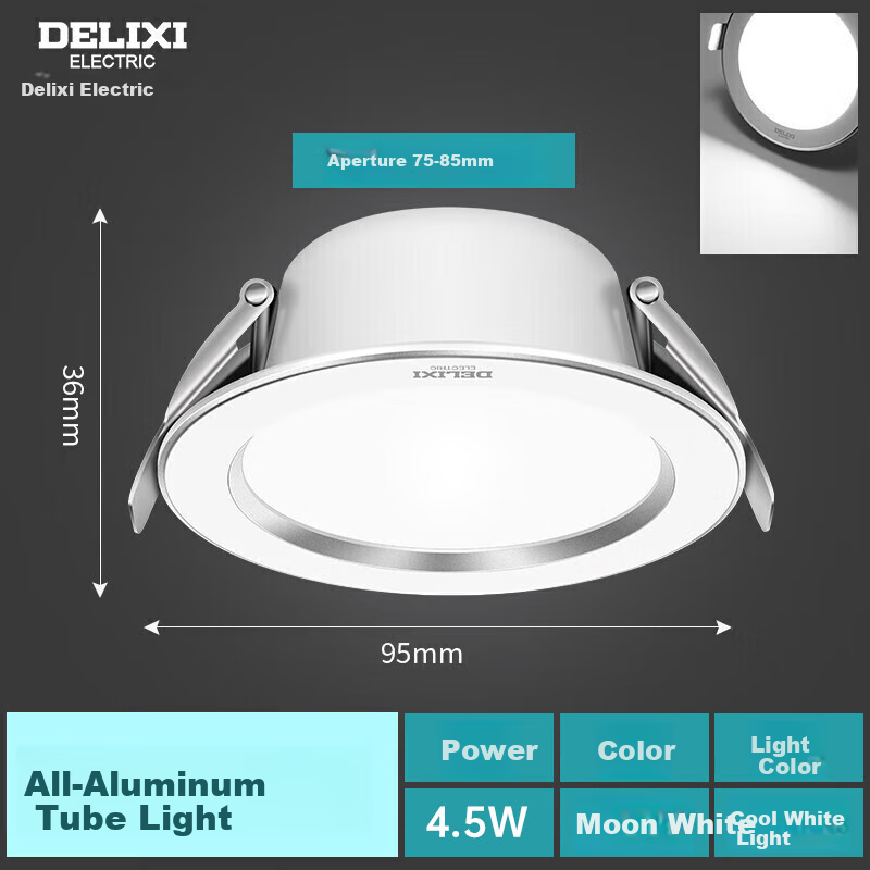 DELIXI LED Downlight, Ceiling Light, Recessed Spotlight, Downlight [Full Aluminum, 4.5W Cool White], Bright Moon White