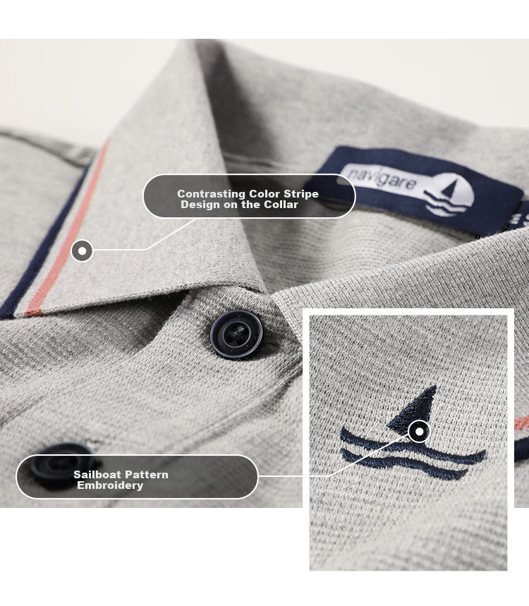 Navigare Small Sailboat Short-Sleeve Polo Shirt for Men, Summer Pure Cotton Simple Commuter Collared Top 1125521311 4