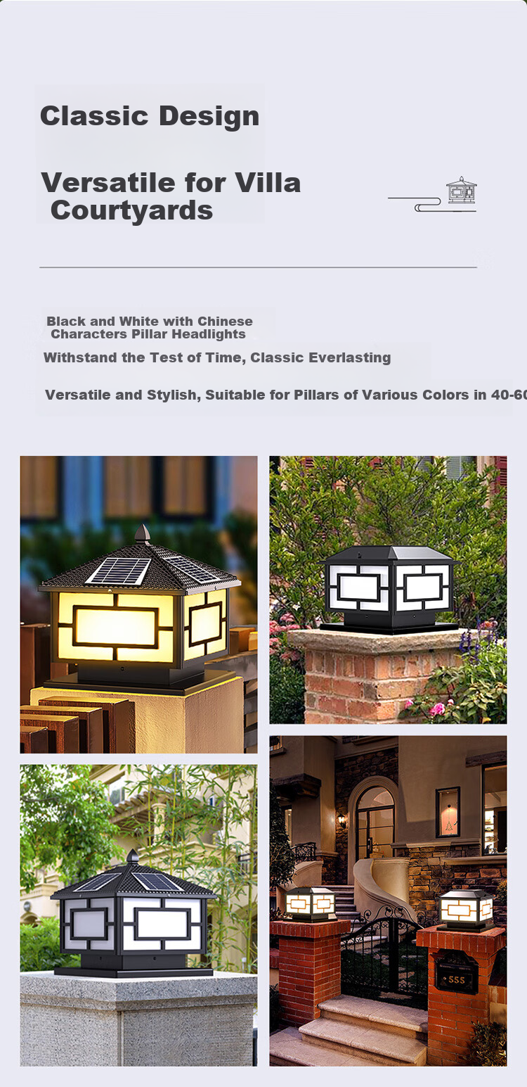 Intelamp Solar Wall Light Pillar Head Lamp Outdoor Garden Light Villa Garden Gate Post Light Home Waterproof LED Landscape Light 3