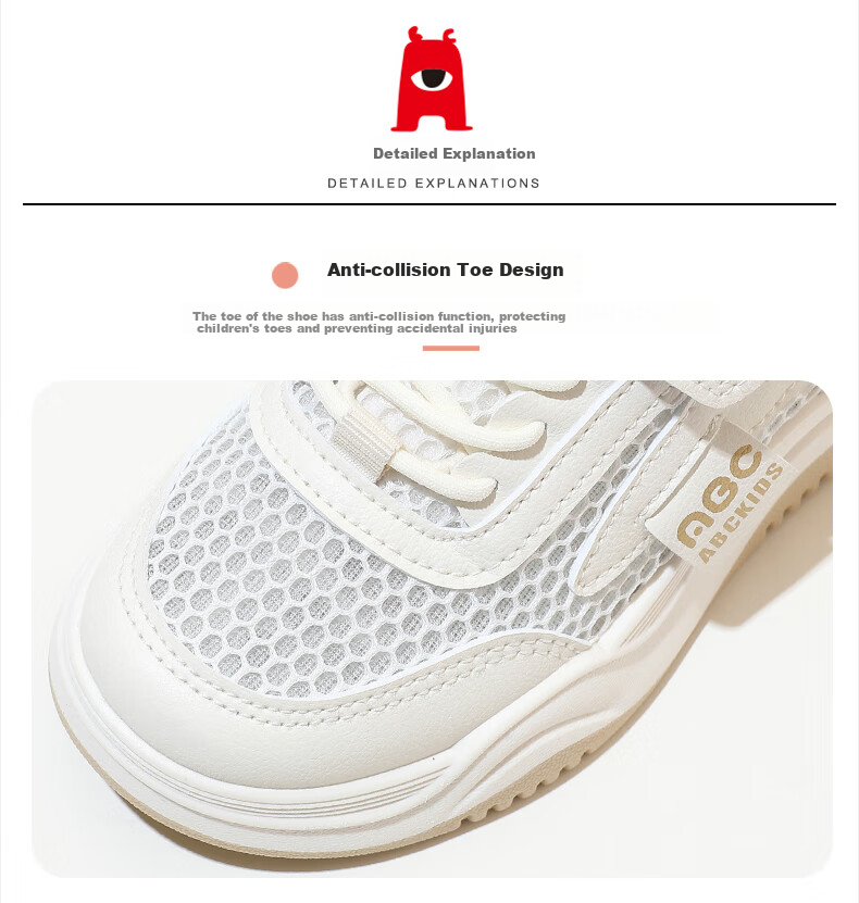 ABC KIDS [Best-Seller Recommendation] Summer Children's Mesh Panel Shoes Breathable White Sneakers Boys Girls Sports Shoes White/pink 33 2