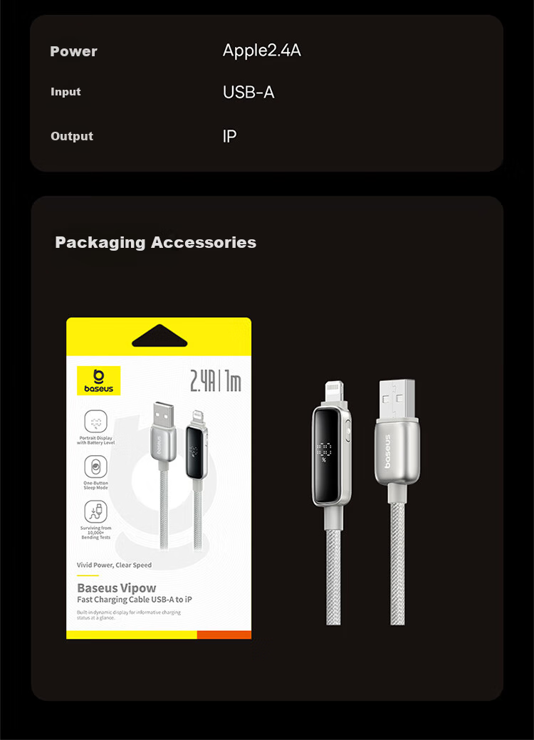 Baseus Apple Data Cable Fast Charging Cord Compatible with IPhone14/13/12Pro Max/XR/Xs/11/8 Phones, IPad Tablets, Car Charger Cable 1 Meter 13