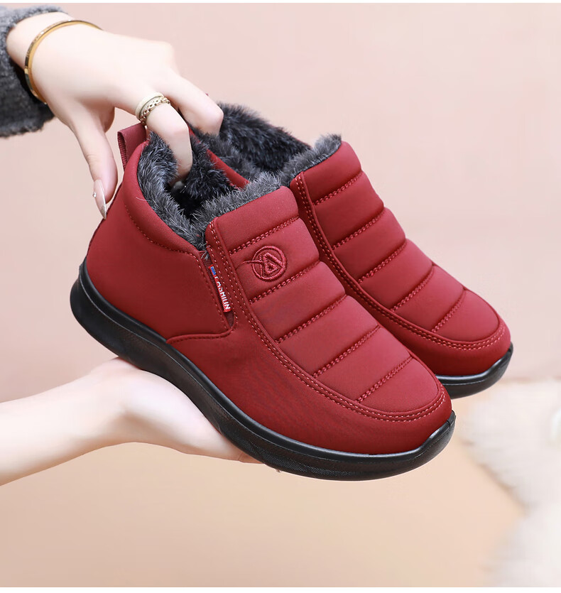 Anglerfish Old Beijing Cloth Shoes Winter Women's Middle-aged and Elderly Mom Fleece Thickened Warm Non-slip Cotton Shoes A8006 Red 36 10