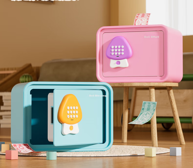 Deli Safe Box, Children's Toy Piggy Bank with Electronic Password, Savings Bank, Birthday Gift for Boys And Girls, Deposit And Withdrawal, Blue with Stickers Included 4