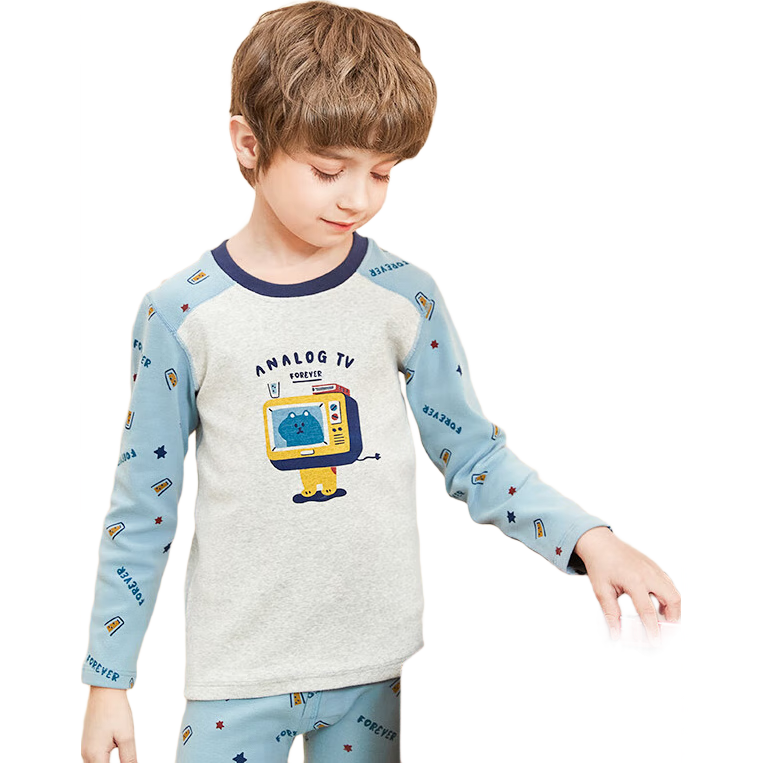 YING BO LUN Cotton Children's Thermal Underwear Autumn Wear Set, Fall And Winter Cotton Sweater School Uniform Essential, 85001 Blue-Gray, 120