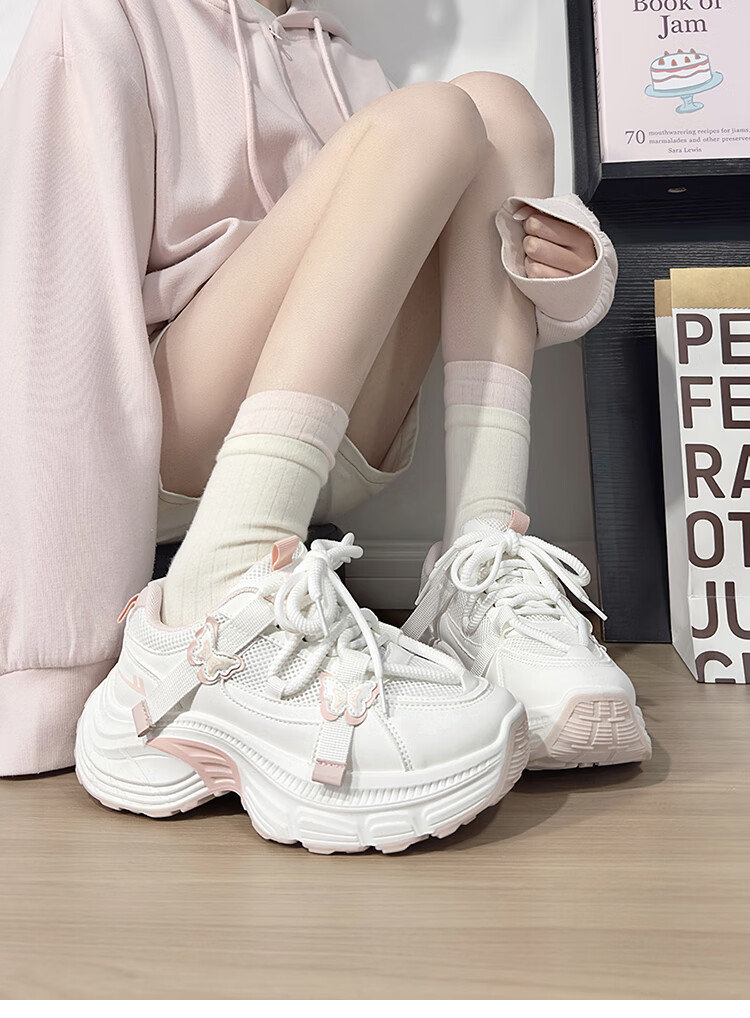 Warrior White Blue Butterfly Dad Sneakers Women New Casual Lightweight Student Sports Shoes White Pink 36 8