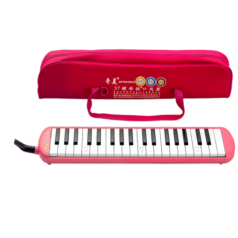 Qimei 37-Key Recommended for Teaching, Canvas Soft Case, Melodica Anzhe (Pink, with Playing Instructions)