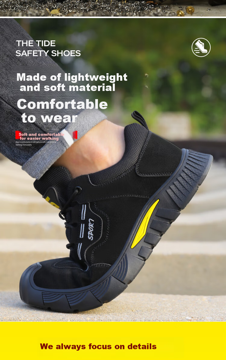 JUNBU Safety Shoes for Men with Steel Toe Cap, Anti-Smashing, Anti-Puncture, Lightweight, Comfortable, Wear-Resistant Construction Site Safety Work Shoes 0266BK Size 38 9