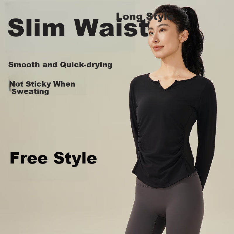 Ziyouxi Yoga Wear for Women, Spring And Autumn Quick-Dry Sports Fitness Top T-Shirt, Pilates Dance Training Long-Sleeve Cover-Up