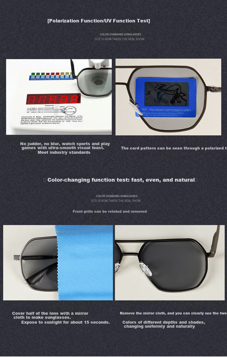 Angelamiao Sunglasses for Men, Driving-Specific Polarized Casual Fishing Sunglasses, Large Frame Color-Changing Glasses with Gun Frame And Photochromic Lenses 4