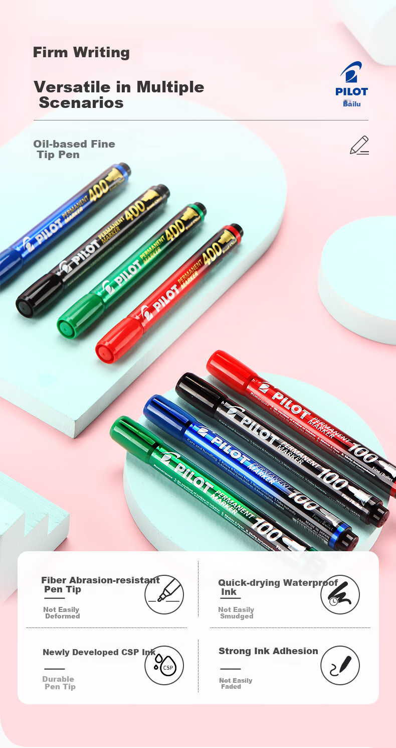 PILOT Oil-Based Marker Pen, Knife-Shaped Quick-Drying Marker, SCA-400 4mm Black, Pack of 12 1
