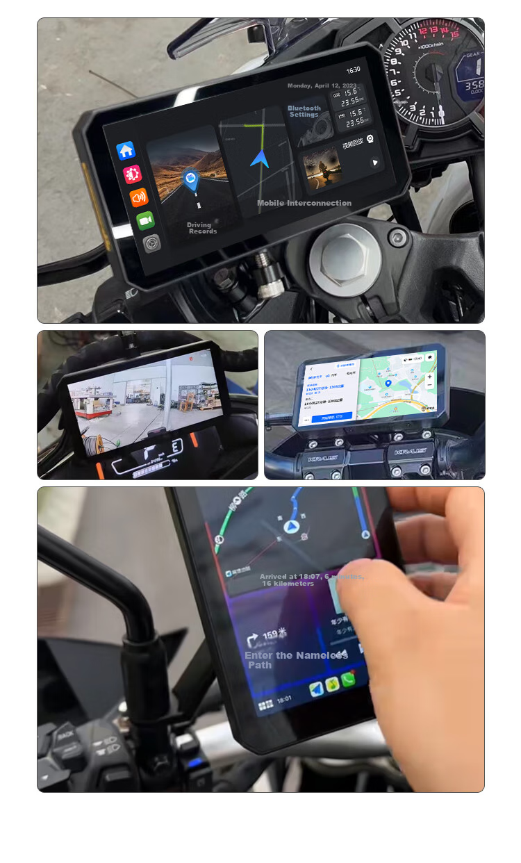Tupozhe M12-ProMax Motorcycle Dash Cam, Smart Car System for Motorcycles, Navigation, Wireless Screen Mirroring, High-Definition Dual Cameras, Main Unit + Dual Cameras + Tire Pressure Monitor 20