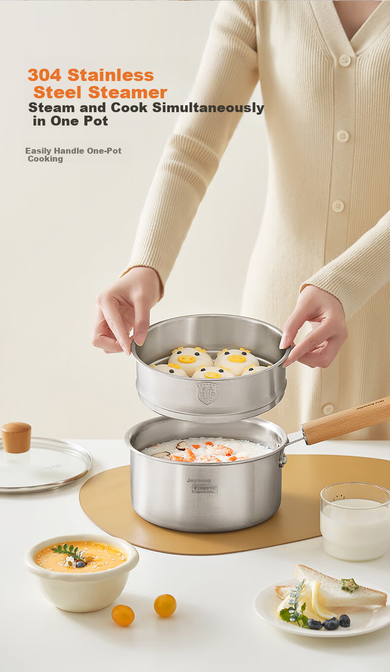 Joyoung Milk Pot, Thickened 316L Stainless Steel, No Coating, Baby Food Pot, Snow Plate Pot, Small Milk Pot, Soup Pot, 16cm, Free Steamer Insert Included 13