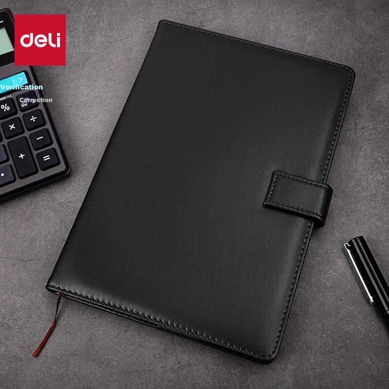 Deli 16K/120 Sheets Classic Leather Business Notebook with Button Closure, Soft Cover with Refill Paper, Meeting Journal, Diary, Notebook 7941