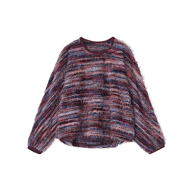 Demana Integrated Sleeve Autumn Elegant Lantern Sleeve Color-Block Trim Loose Knit Sweater for Women