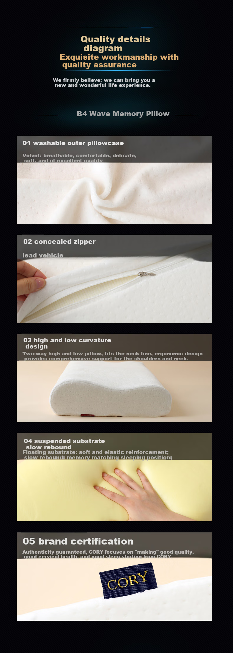 CORY Cervical Pillow, Neck Support Pillow for Cervical Spondylosis, Deep Sleep Memory Foam Pillow, Anti-Curved Wealthy Package Full Head Low Pillow 9