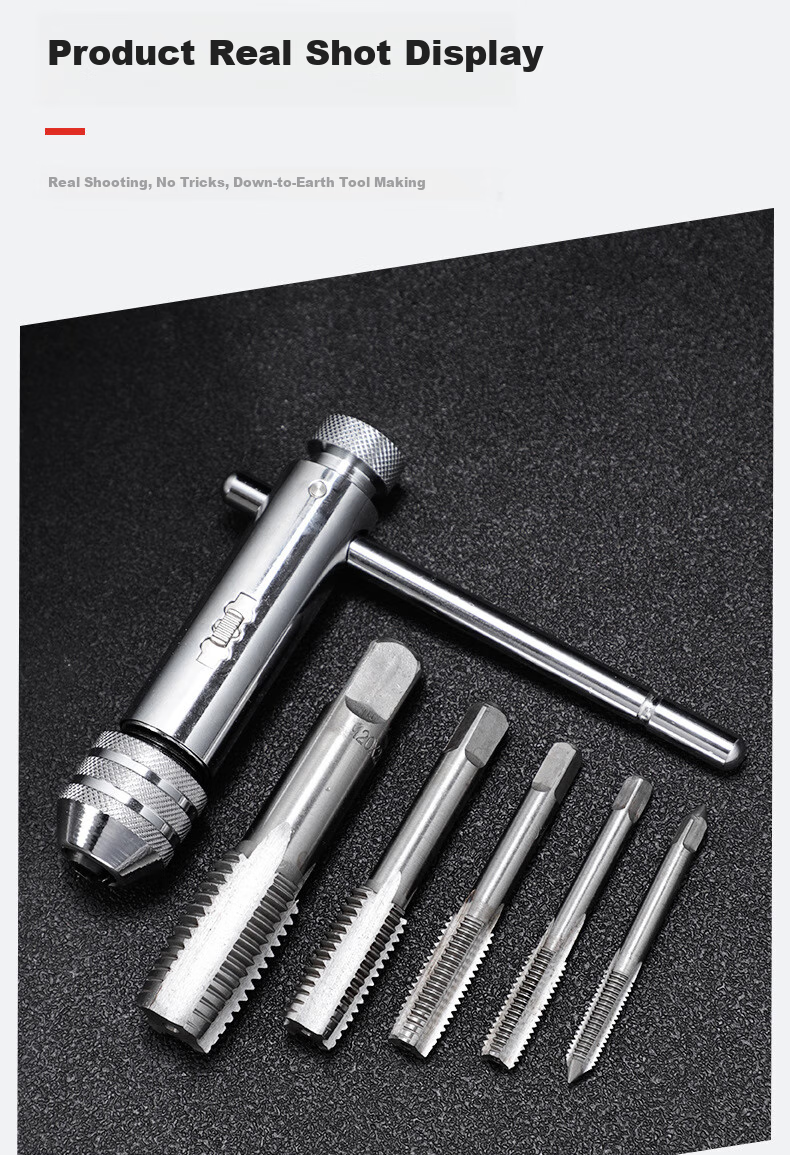 Dongbugongpin Tap And Die Set, Ratchet Wrench, Threading Tool Kit with Drill Bits, High-Speed Steel Threading Tool, 6-Piece Set 7