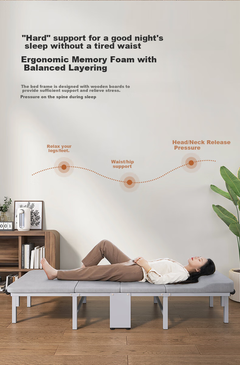 Restar Folding Bed Office Nap Essential Hospital Companion Bed Comfortable Wooden Sponge Single Nap Bed 80cm 2