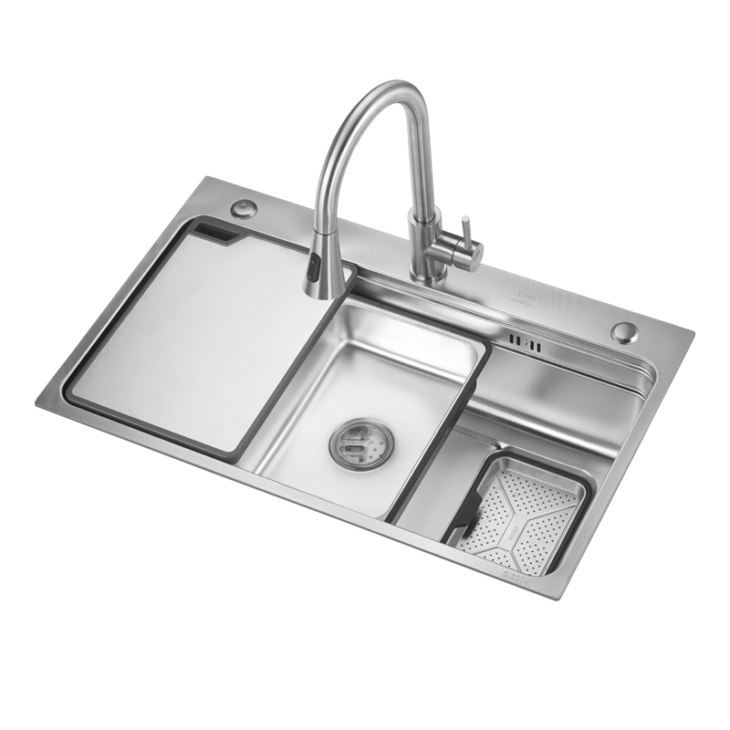 Aiful Oulin Zero-Coating Large Single Bowl Kitchen Sink with Rice Grain Texture 882 Silver