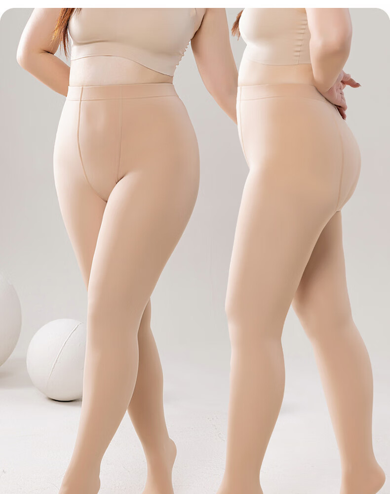 MiiOW Plus Size Light Leg Magic Water Gloss Integrated Pants Fleece Thickened Autumn Winter Natural Skin Tone High Elasticity 25 Autumn Winter 1