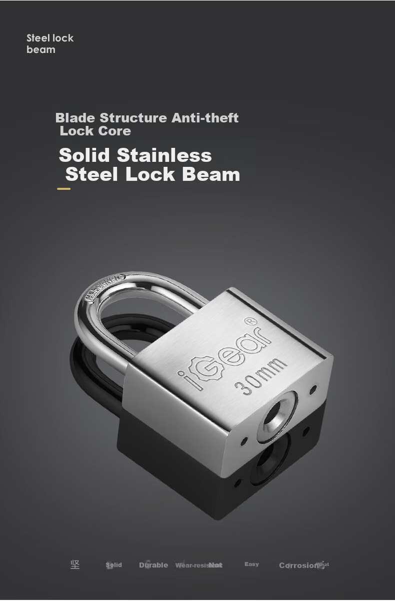 IGear Padlock Waterproof Rust-Resistant Door Lock Tool Lock for Shops, Warehouses, Gates, Home Use Anti-Theft Tamper-Proof Lock 50mm 5