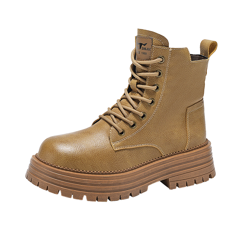 Bull Family Martin Boots Women Autumn Winter New British Style Thick Sole Height Increasing Ladies Work Shoes Outdoor Hiking Shoes