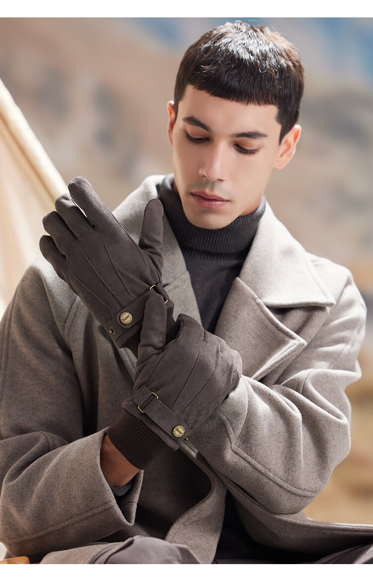 JEEP Winter Men's Fleece-Lined Thickened Leather Touchscreen Riding Gloves Windproof Warm Motorcycle Gloves 12
