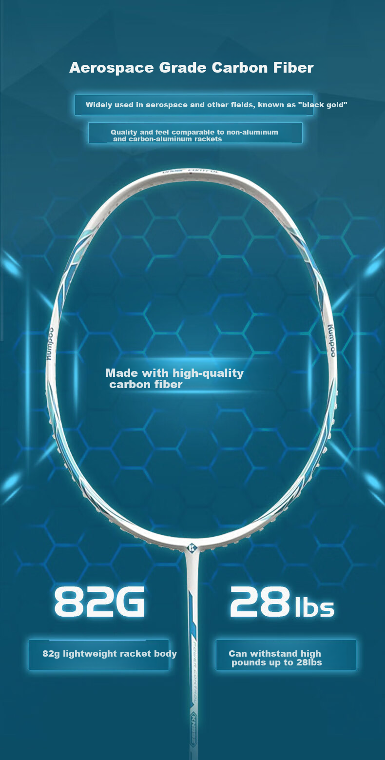 KUMPOO Badminton Racket, Full Carbon Ultra-Light 5U, Fengsheng Training And Competition Offensive Type, Glass White/light Purple, Gift Box Packaging 3