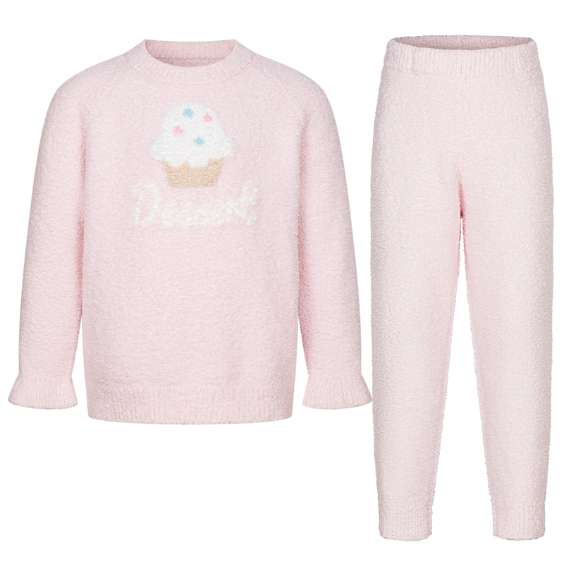 AIMER KIDS Girls' Pullover Long Sleeve Winter Pink Cute Fuzzy Pajama Set - Fuzzy Cake 150