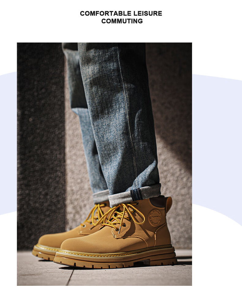G.N.Shi Jia [Zhang Ruoyun Style] Men's Martin Boots Autumn Winter New Couple High-top Yellow Boots Outdoor Non-slip Work Shoes 10