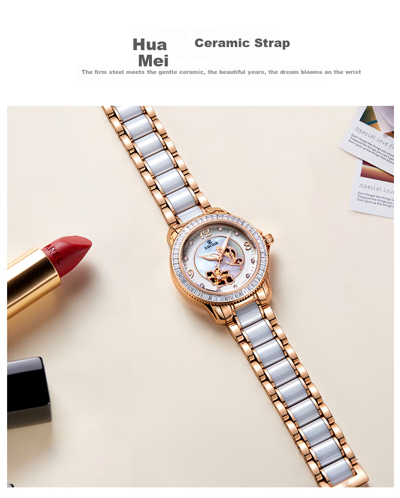 EBOHR Women's Watch, Butterfly Love Ceramic Strap Ladies Mechanical Watch, Light Luxury Exquisite Birthday Mid-Autumn Festival Gift 10880227 6