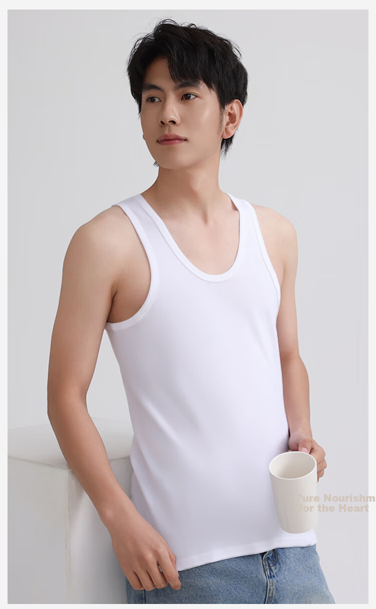 MiiOW 2-Pack 40s Combed Pure Cotton Men's Undershirt, Antibacterial Base Layer Tank Top T-Shirt, 1 White 1 Gray 2XL 15