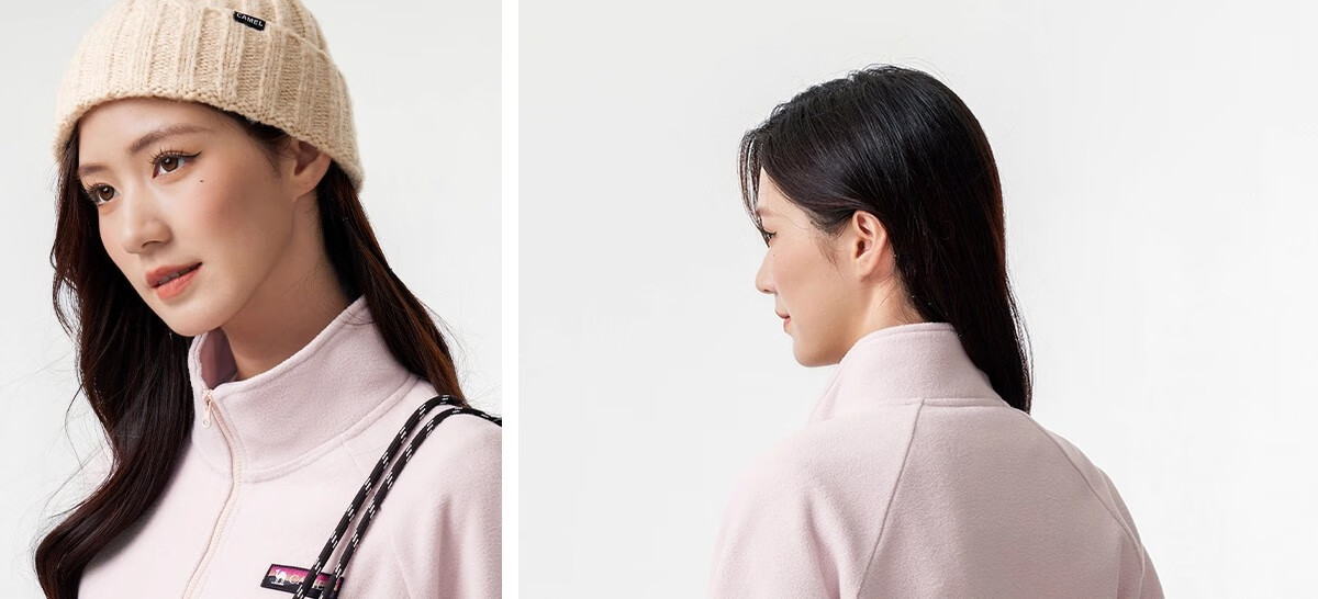 CAMEL Women's Stand Collar Fleece Jacket Double-Sided Plush Warm Anti-Static Hiking Windproof Polar Fleece Coat Men's 23