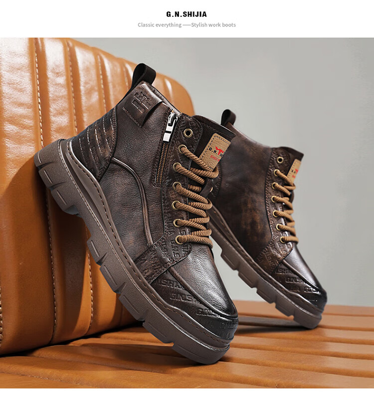 Bull Family Martin Boots Men Autumn Winter New Thick Sole Wear-Resistant Work Boots Trendy Retro Casual Outdoor Hiking Shoes 13