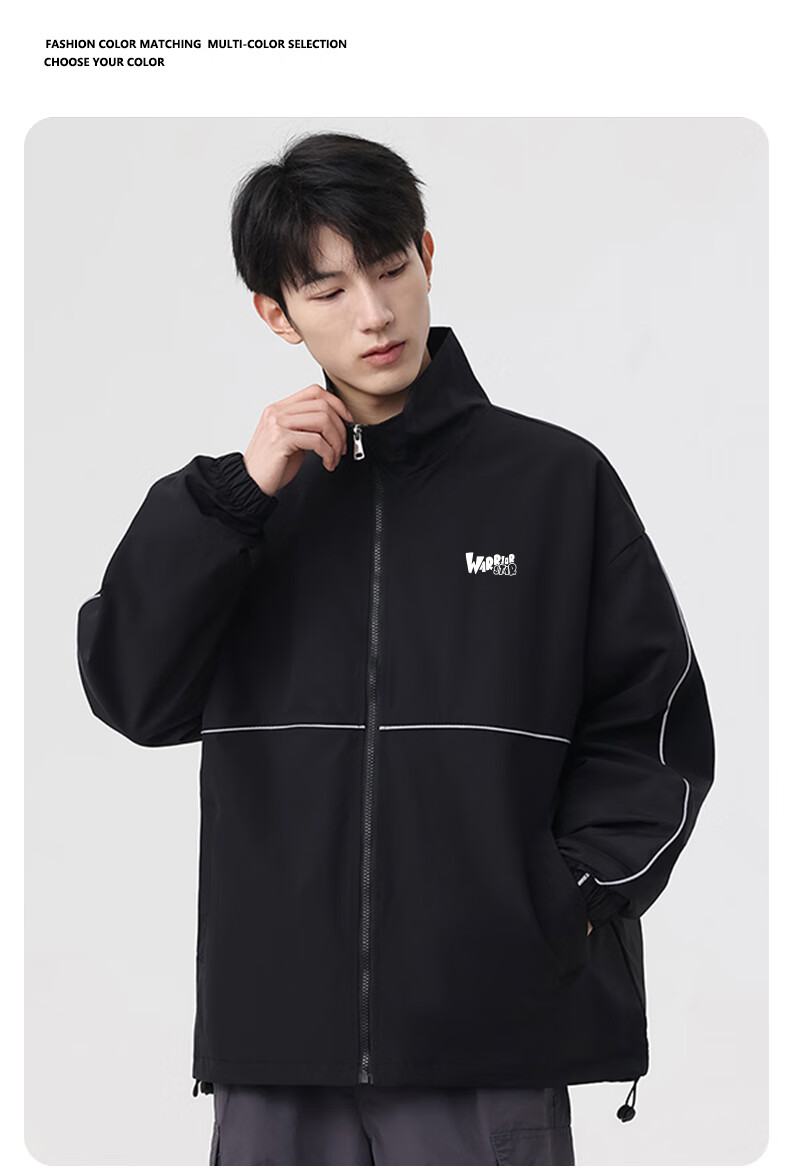 Huili Men's Jacket, Autumn Casual Reflective Striped Jacket, Trendy Versatile Windproof Coat, Men's Outerwear, Silver Gray, XL 11