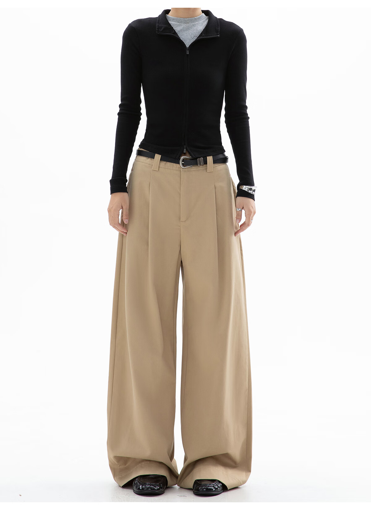 ICH MODE Women's American Style Straight-Leg Dress Pants Autumn Winter New Loose Wide-Leg Suit Trousers Casual Khaki Pants Khaki M 7