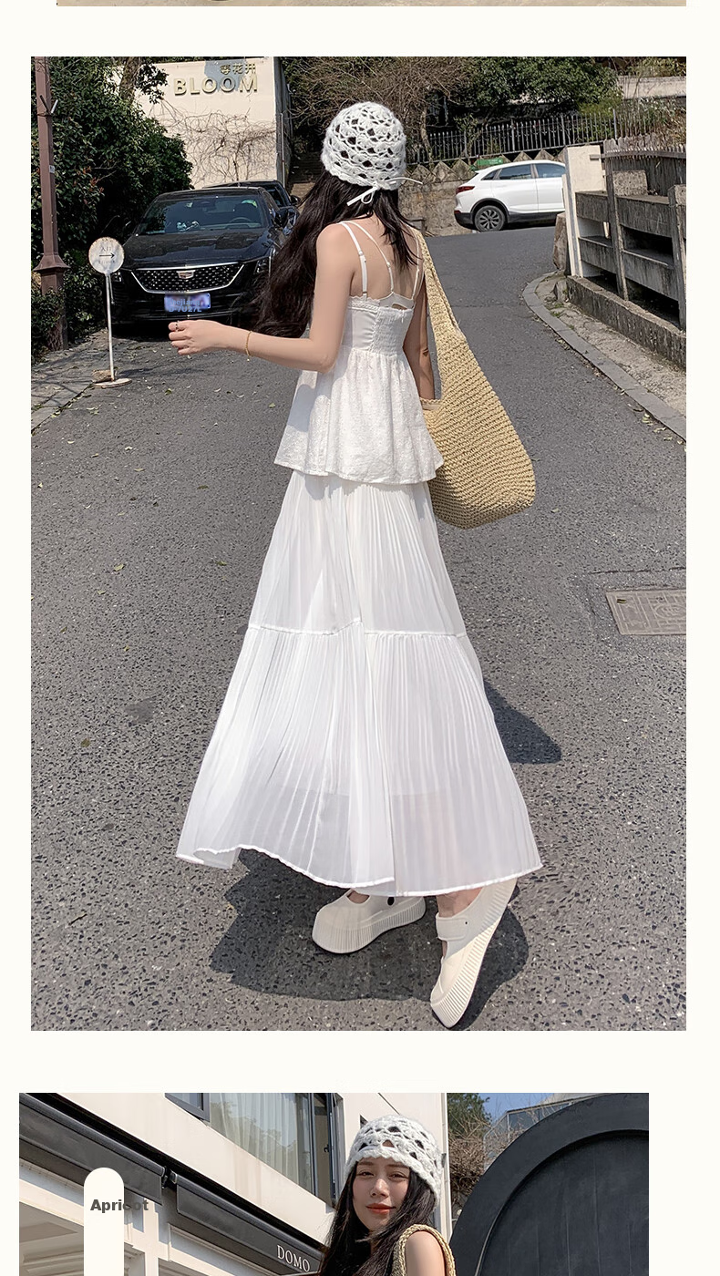 BOPRUIEY Pleated Chiffon Skirt for Women, Summer High-Waist Draping Gentle Elegant A-Line White Long Skirt 10