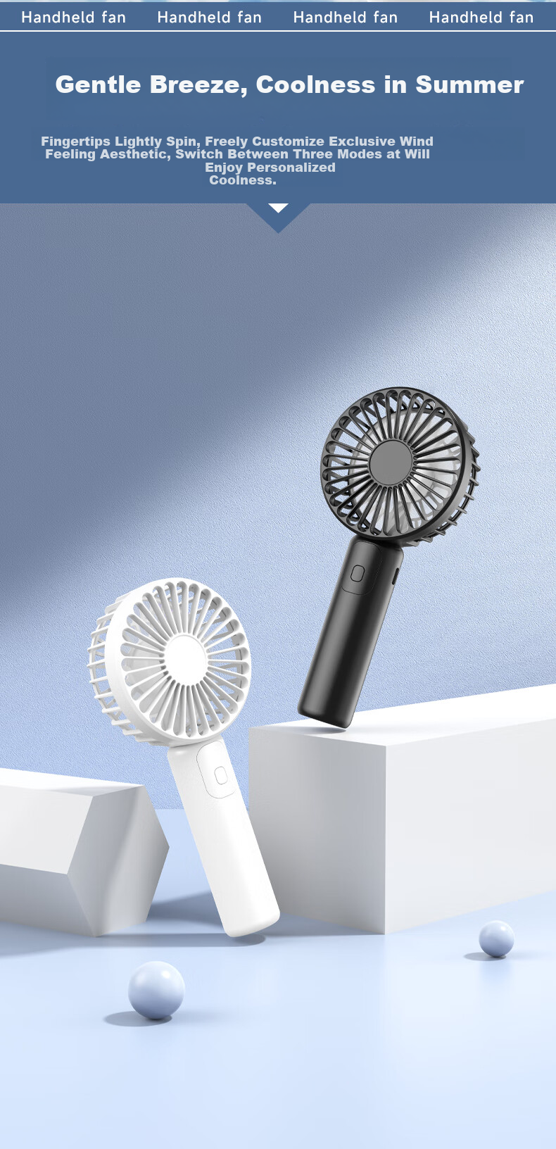 Gnoson USB Fan High-Speed 100-Level Mini Handheld Portable Quiet Strong Wind Long Battery Life for Home Outdoor Office Dormitory Blue 5
