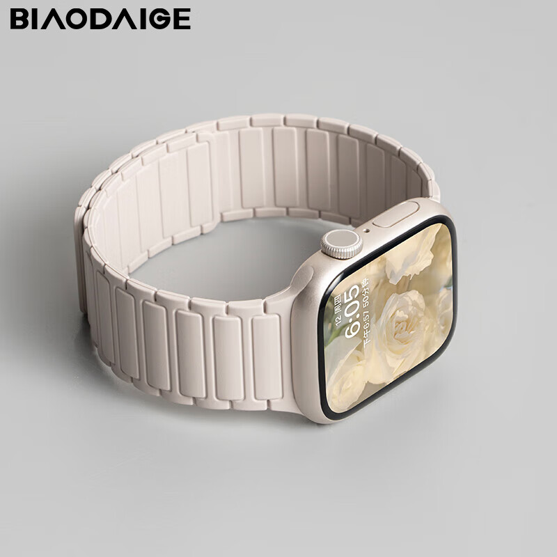 Biaodaige Compatible Apple Watch S12 Band, Magnetic Back-To Silicone Strap for IWatch S10/9/8, Breathable Comfortable Watchband SE3/2 Strong Magnet Starlight