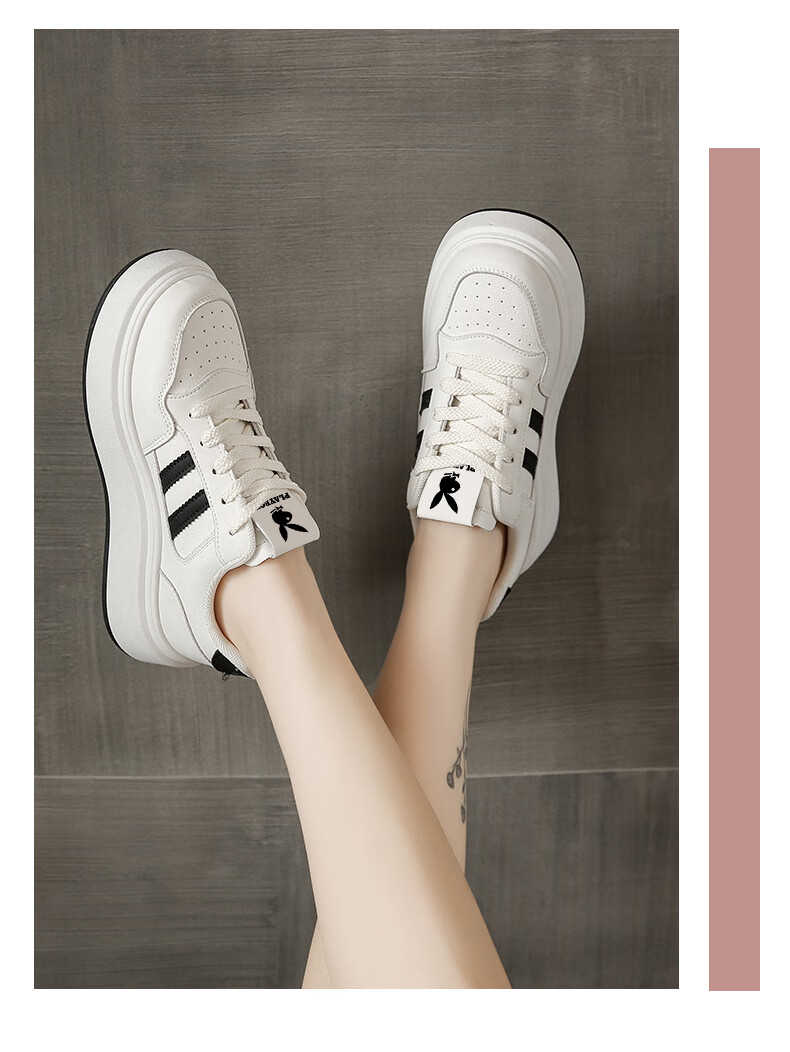 PLAYBOY Women's Shoes 2026 Summer Fashion Thick-Soled White Sneakers Casual Black Sports Shoes Size 38 4