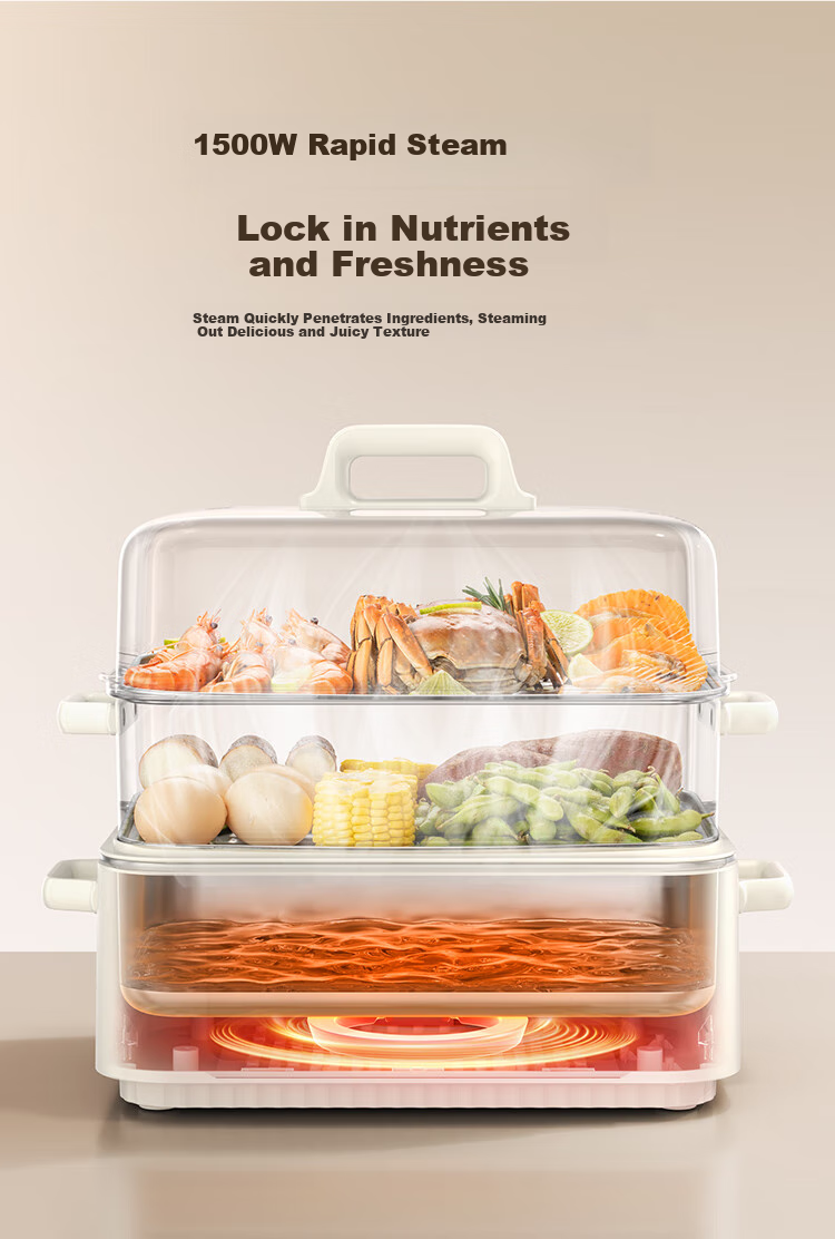 LOTOR Multi-Purpose Electric Steamer Pot, 3-Layer Stainless Steel Large Capacity Multi-Layer Steam Cooker for Home Use, Suitable for 3-4 People, Non-Coated Multifunctional Pot DZGBXG17 11
