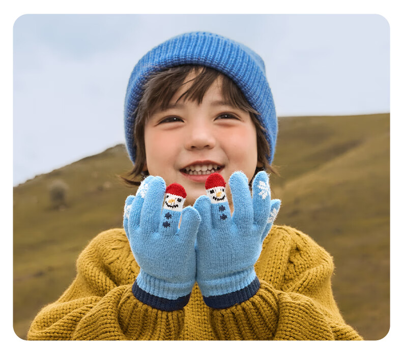 Niduoxiong Kids Gloves 3-6 Years Winter Warm Baby Gloves Boys Girls Five-Finger Knitted Gloves Autumn Winter 4