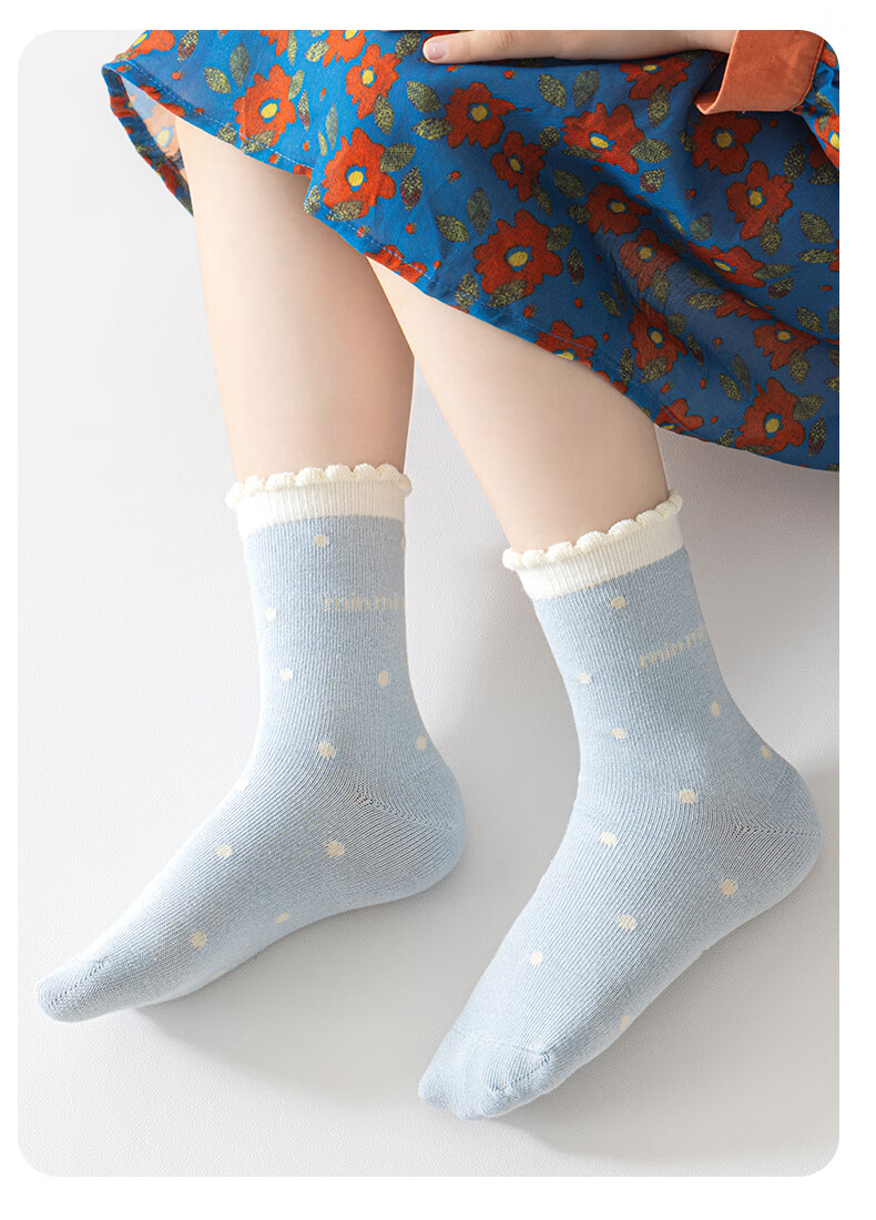 Five Cotton Flowers 5 Pairs Children's Girls' Spring Autumn Thin Cotton Mid-Calf Socks Seamless Antibacterial Odor-Resistant Durable Mid-Calf Socks 1