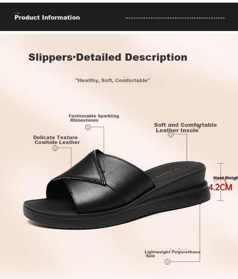 RED DRAGONFLY Women's Slippers, Summer Outdoor Wear, Thick-Soled Wedge Sandals, Soft-Bottom Leather Flat Slippers, WTK233791 5