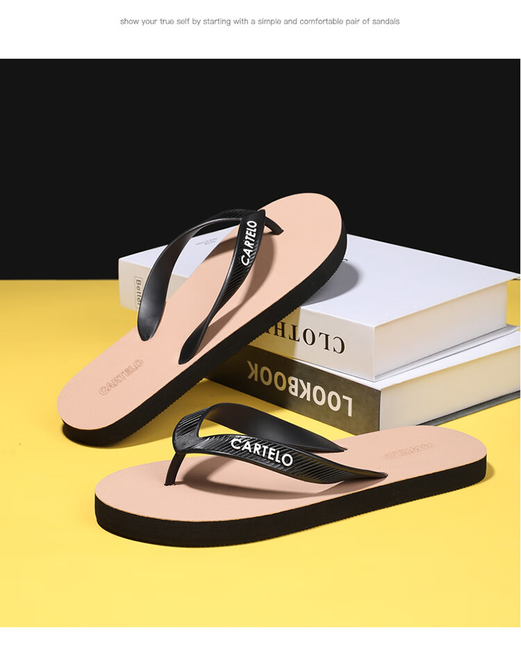 CARTELO Men's New Summer Herringbone Flip Flops Soft Sole Beach Outdoor Indoor Fashion Breathable Toe Post Sandals 8