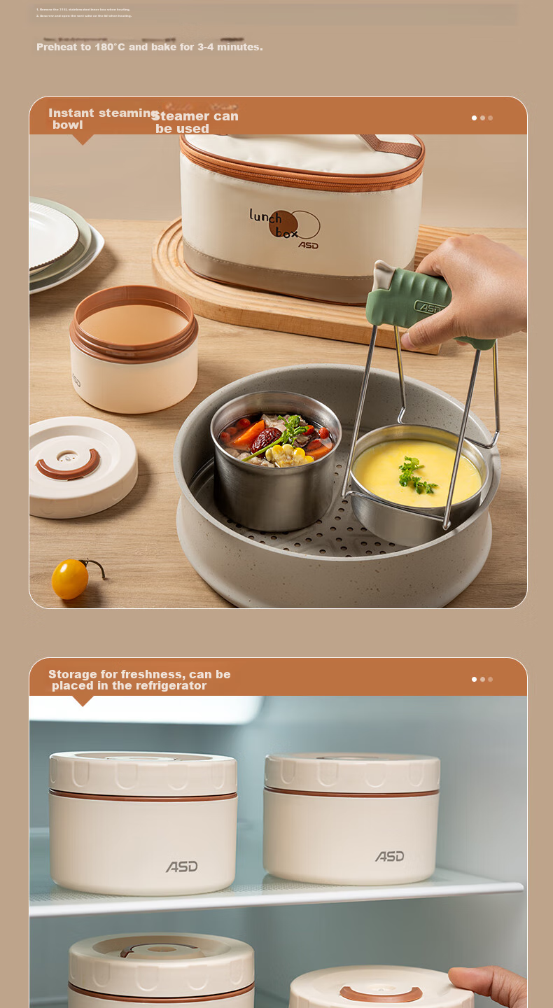 ASD Lunch Box Set, Microwave Safe, for Office Workers And Students, Portable Meal Container, 3-Piece Set RWS03H10WG 9