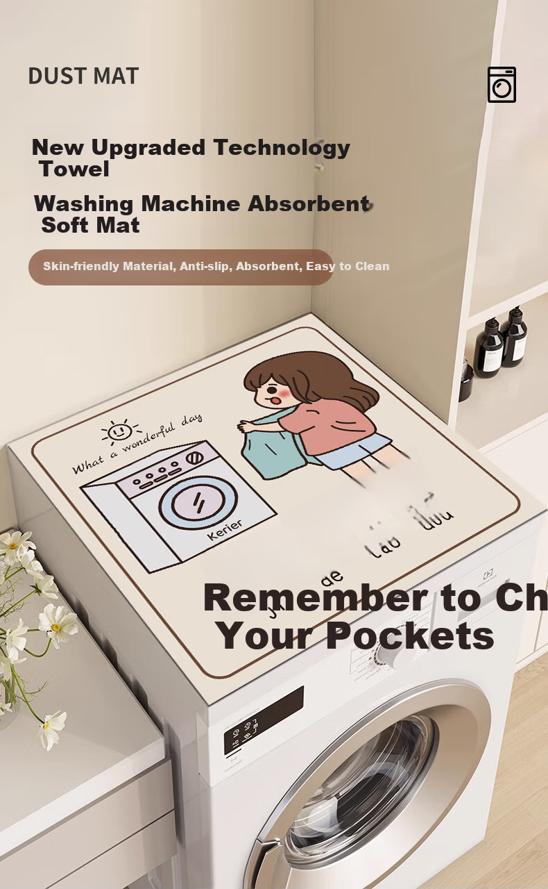 Keruier Washing Machine Cover, Waterproof And Sun-Proof, Diatomaceous Earth Dust-Proof Cover, Refrigerator Top Non-Slip Washable Absorbent Pad, Bedside Table Universal Mat, 60*60cm 1
